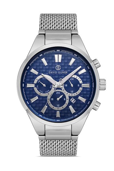 DAVID GUNER Men's Wristwatch with Silver Coated Blue Dial Dg-8343Gc-A3