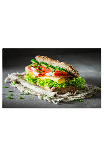 StoryGift Romania Tablou Canvas Sandwich Proaspat Si Gustos Cu Branza, Ceapa Verde Si Sunca O Gustare Hranitoare,