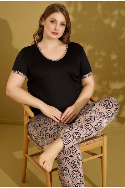seamlife Set de pijamale oversize pentru femei, 100% bumbac, țesătură de viscoză, cafea neagră, cu decolteu în V, cu mâneci scurte