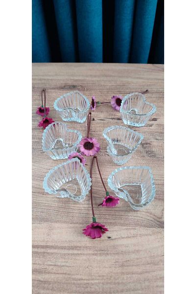ORTAKÖY CENNETİ 6-Piece Glass Heart Mini Presentation Bowl 65 Cc Size 5 cm Mouth Size 3 cm Loadseeklik