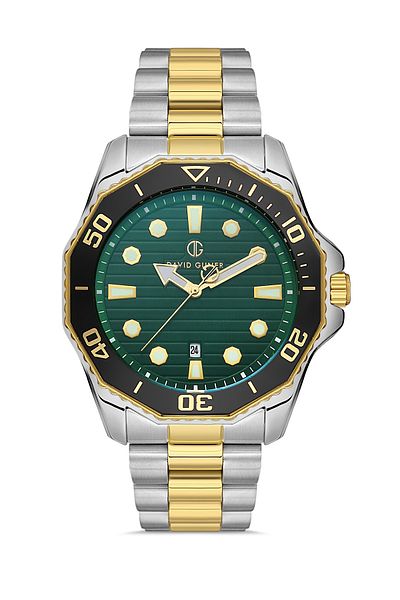 DAVID GUNER Yellow White Coated Green Dial Men's Wristwatch Dg-8394Ga-D10