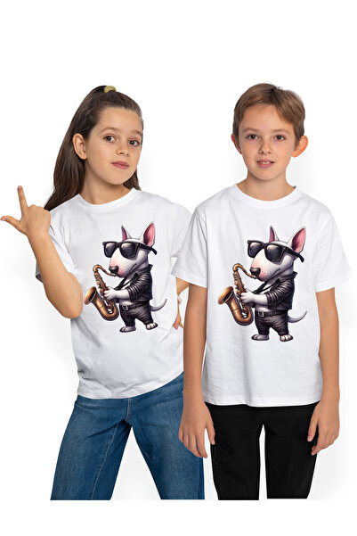 StoryGift Romania Tricou Copii Cu Un Catel Care Canta La Saxofon, Ilustratie,...