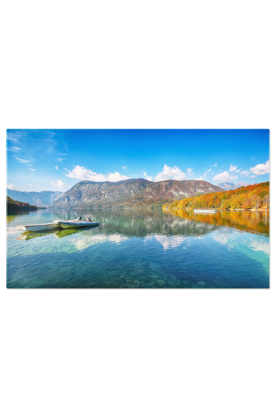 StoryGift Romania Tablou Canvas Vedere Minunata A Lacului Bohinj Cu Barci In ...