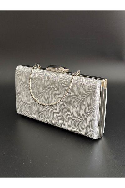 NAZART Γυναικείο κυματιστό ασημί βραδινό φόρεμα Clutch Chain λουράκι Χέρι Νυχτερινή τσάντα ώμου αρραβώνων γάμου