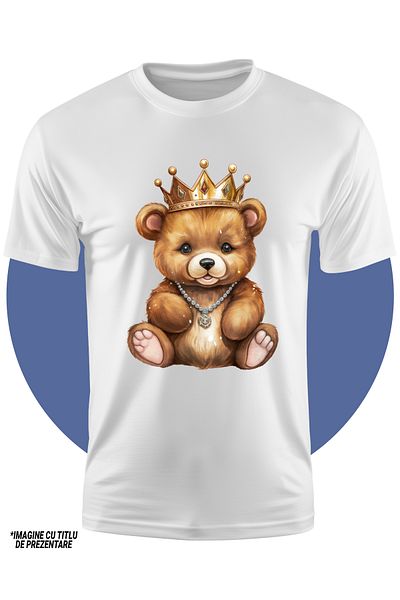 StoryGift Romania Tricou Copii Cu Un Ursulet Cu O Coroana Regala, Ilustratie, Lantisor Din Pietre Pretioase,