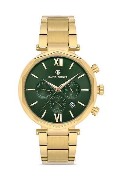 DAVID GUNER Men's Wristwatch Dg-8693Ga-B10 with Yellow Coated Green Dial