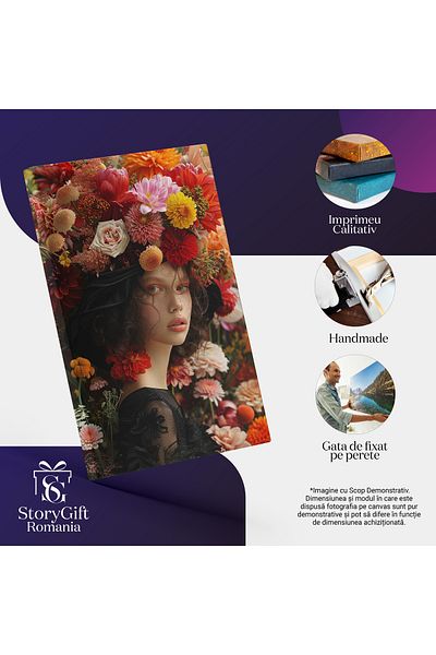 StoryGift Romania Tablou Canvas: Simfonie De Culori În Grădina Armoniei Pe Pălăria Tinerei Ăn Negru Din Natură Pi