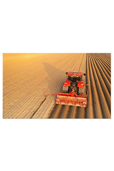 StoryGift Romania Tablou Canvas Agricultura In Actiune Tractor Tragand Plugul Si Lasand Brazde Lungi In Urma, O I