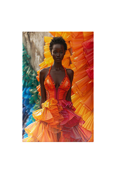 StoryGift Romania Tablou Canvas Rochie Portocalie-rosie Cu Volanase Si Bretel...