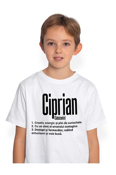 StoryGift Romania Tricou Copii Baieti Cu Numele Ciprian, Cu Mesaj Motivational, Creativ, Energic, Curios, De