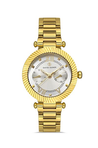 DAVID GUNER Women's Wristwatch Dg-8415La-B1 with Yellow Coated White Dial