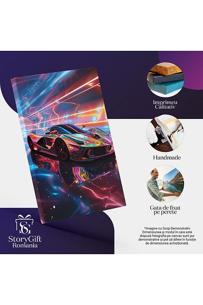 StoryGift Romania Tablou Canvas: Fantezie Kaleidoscopică Cu Reflexii Pe Automobil Viteză Lux Și Imaginație Pictur
