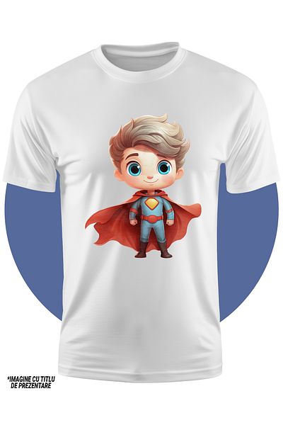 StoryGift Romania Tricou Copii Cu Un Baiat Erou Cu Pelerina Rosie, Costum De Superman, Ilustratie, Salveaza