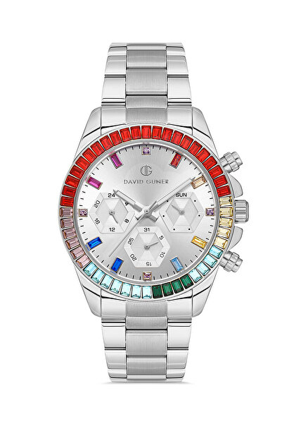 DAVID GUNER Gümüş Kadranlı Gümüş Kaplama Multi Fonksiyonlu Paslanmaz Masif Çe...