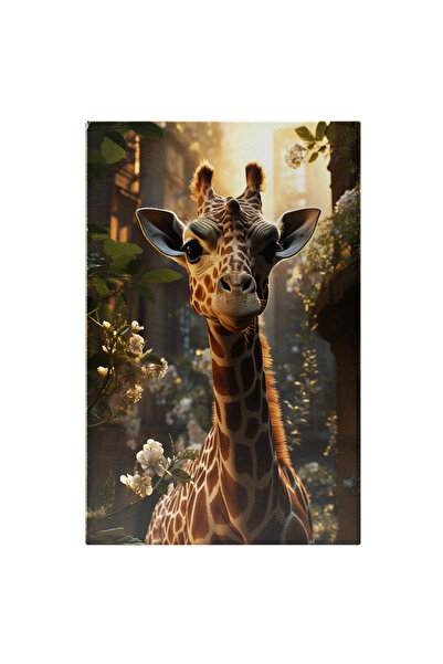 StoryGift Romania Tablou Canvas: Plimbare Inedită La Răsărit De Soare Girafă În Raze Timide Între Blocuri Cu Flor