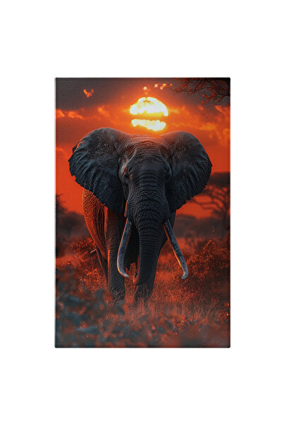 StoryGift Romania Tablou Canvas: Elefantul În Mediul Lui Natural Bucurâandu-se De Apus- Pași Uriași Pe Înserat