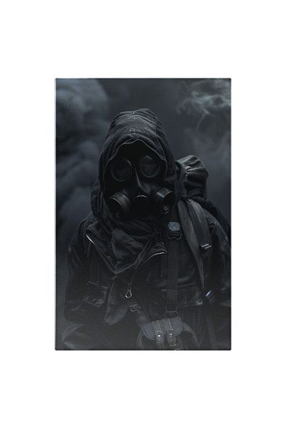 StoryGift Romania Tablou Canvas: Un Barbat Cu Masca De Oxigen Si Salopeta Neagra Si Fum - Protectie Pictura Digit