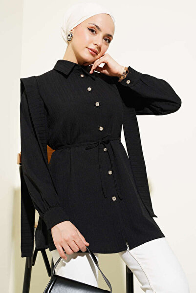 LyLGyM FASSION IS PASSION Πουκάμισο με κορδόνια και κάπα ώμου Μαύρο