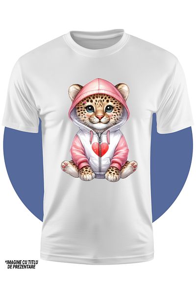 StoryGift Romania Children's T-shirt with a little tiger in a sweatshirt, illustration, heart, affection, playful, cheerful