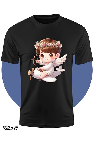 StoryGift Romania Tricou Copii cu un bebelus Cupidon, ilustratie, trage cu arcul, piloteaza un avion, coroan