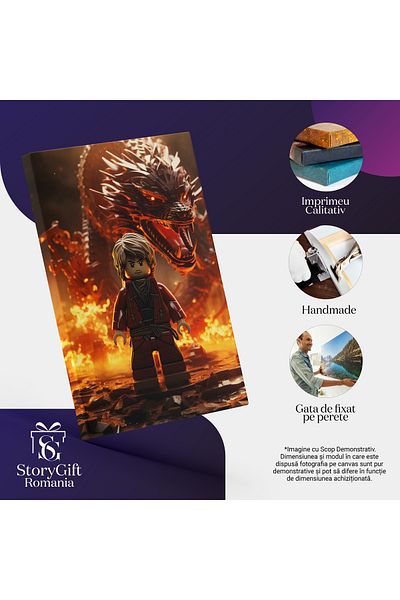 StoryGift Romania Tablou Canvas: Eroul Lego Si Dragonul Infricosator Personaj Impreuna Cu Dragonul Sau Intr-un Ca