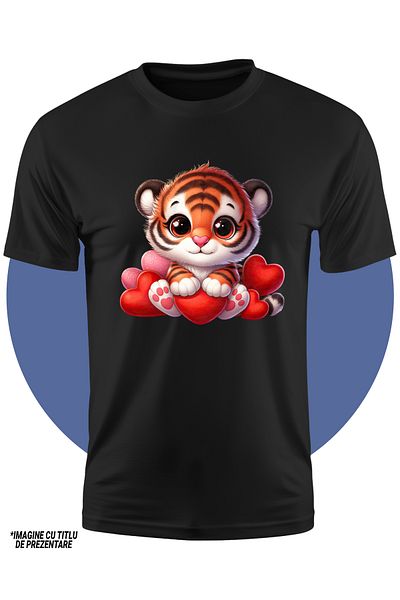 StoryGift Romania Tricou Copii Cu Un Pui De Tigru Care Tine O Inima, Ilustratie, Valentine's Day, Cadou, Tim