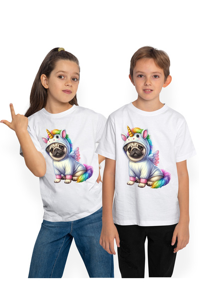 StoryGift Romania Tricou Copii Cu Un Catelus Pug Deghizat In Unicorn, Ilustra...