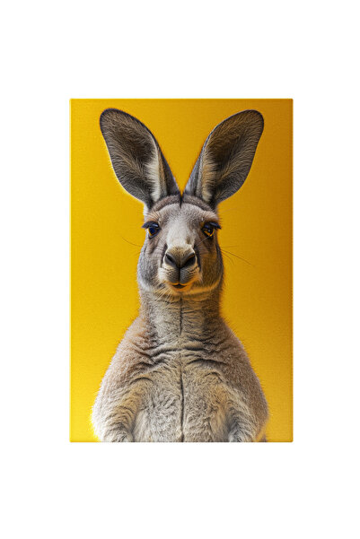 StoryGift Romania Tablou Canvas: Cangur Cu Blană Pufoasă, Crem Și Urechi Mari Pe Fundal Galben- Imagini De Funda