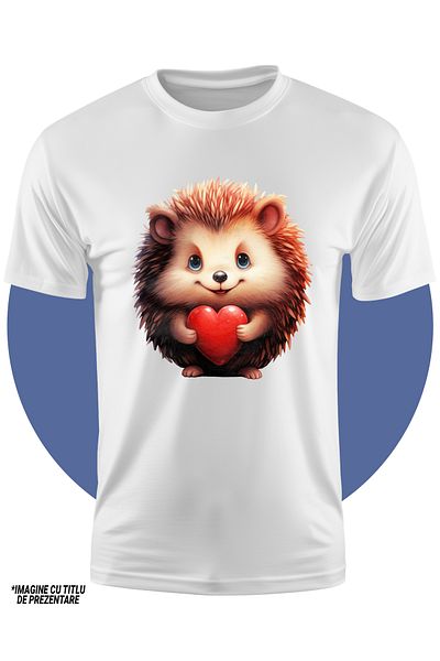 StoryGift Romania Tricou Copii Cu Un Arici Vesel, Ilustratie, Tine O Inima In Brate, Afectiune, Cadou, Valen