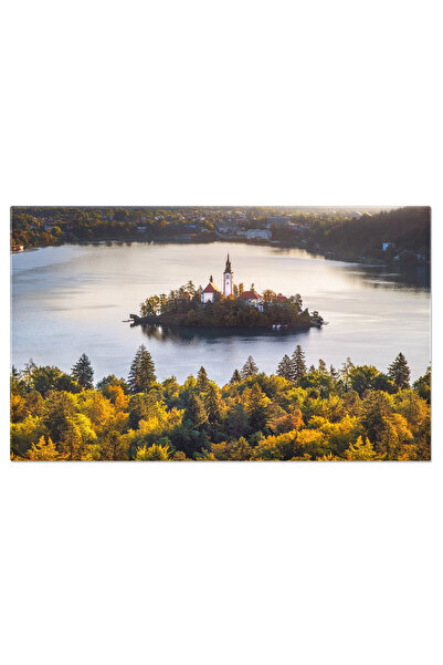 StoryGift Romania Tablou Canvas Peisaj Colorat Cu Insula Si Lac Bled Europa, ...