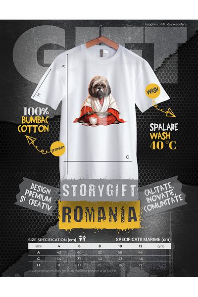 StoryGift Romania Tricou Copii cu un catel trist caruia ii e frig, ilustratie, ceasca cu ceai, tratament pen
