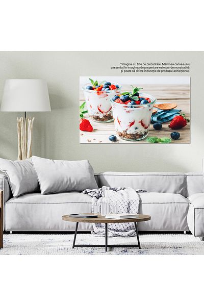 StoryGift Romania Tablou Canvas - Bol Cu Iaurt, Fructe Si Menta - Breakfast, Blueberry, Fresh, Healthy
