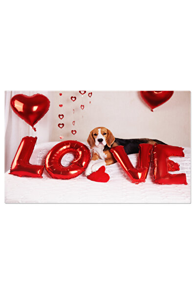 StoryGift Romania Tablou Canvas Cainele Beagle Sta Pe Pat Intr-o Camera Decorata, Caine, Beagle, Iubire, Prezent,