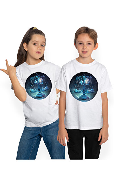 StoryGift Romania Tricou Copii cu o balanta, ilustratie, zodie, nori, cerc, a...