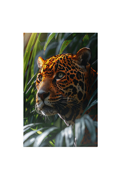 StoryGift Romania Tablou Canvas: Leopard Fioros Cu Ochii Luminosi Care Priveste Atent Catre Un Animalut Pregatit