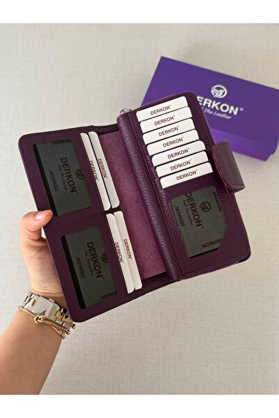 DERKON Portofel de dama model Cerny din piele naturala cu multe suporturi pentru carduri violet