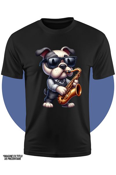 StoryGift Romania Tricou Copii Cu Un Caine Cu Ochelari Care Canta La Saxofon, Ilustratie, Pentru Iubitorii D
