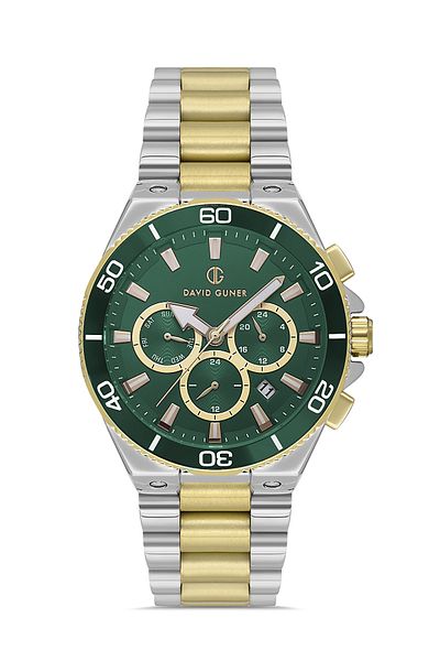DAVID GUNER Men's Green Dial Yellow Silver Plated Multifunctional Wristwatch