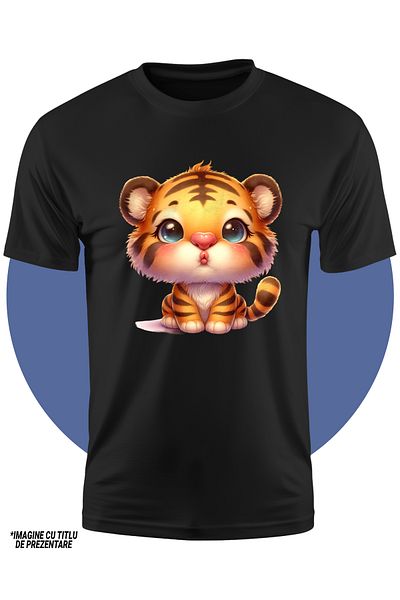 StoryGift Romania Tricou Copii Cu Un Pui De Tigru Care Da Un Pupic, Ilustratie, Apreciere, Grija, Valentine'
