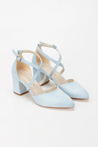 Satenora Παπούτσια Kora Baby Blue με χοντρό τακούνι