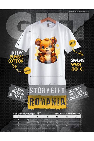 StoryGift Romania Tricou Copii Cu Un Ursulet Care Se Da In Leagan, Ilustratie, Joaca, Parc, Copii, Incantat