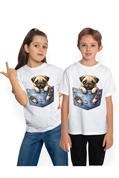 StoryGift Romania Tricou Copii Cu Un Catel Pug Care A Rupt Un Buzunar, Ilustr...