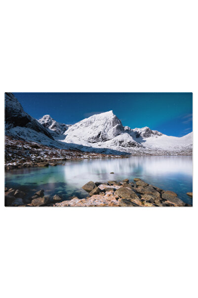 StoryGift Romania Tablou Canvas Peisajul Norvegian Al Insulelor Lofoten, Munti Si Reflectii, Aurora Boreala, Noap