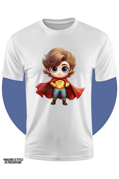 StoryGift Romania Tricou Copii Cu Un Baiat Erou, Ilustratie, Pelerina Rosie, Costum De Erou, Fericire, Super