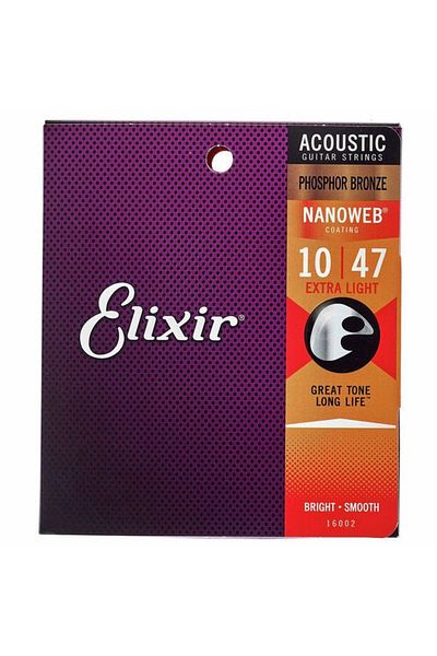Elixir Elixir Nanoweb Phosphor Bronze Extra Light Acoustic Guitar Strings 10-47