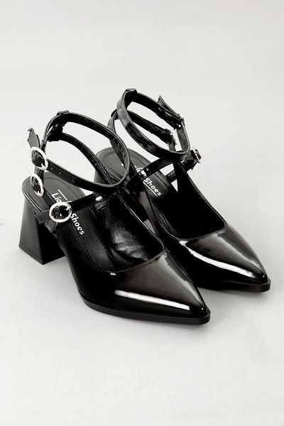 Lio Shoes Pantofi de damă din piele neagră cu toc gros, cu vârf ascuțit, talpă TPU SSYHRB102