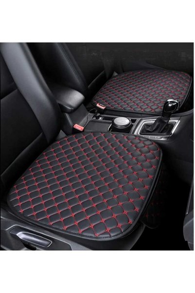 MYS FLEX Leather Quilted Black Red Embroidered 3 Piece Car Seat Cushion