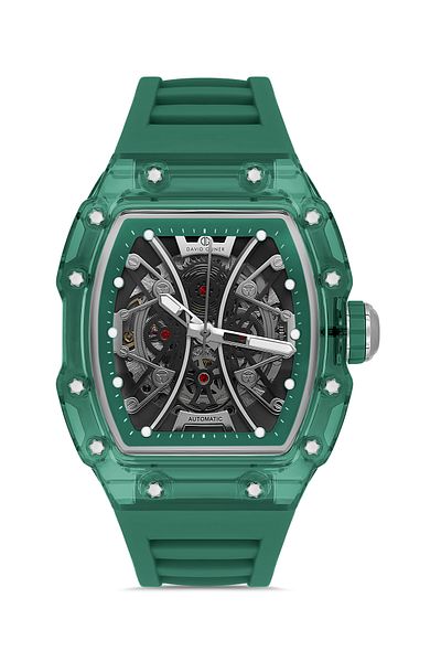 DAVID GUNER Men's Watch - Black Dial, Automatic Green Silicone Band - Dg-8628Gd-Zj2