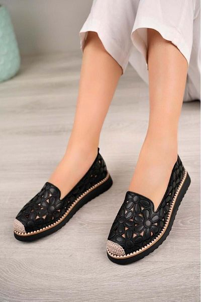 KOCAMANLAR Feles Flower Detailed Women's Ballerina Shoes Black