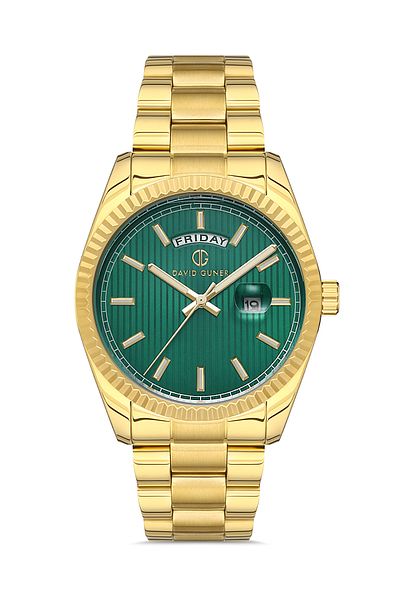 DAVID GUNER Men's Wristwatch Dg-8329Ga-B10 with Yellow Coated Green Dial